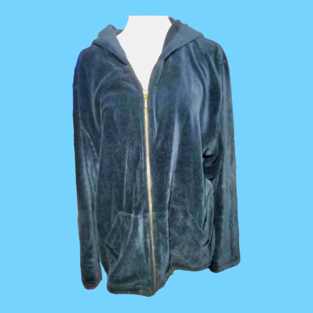 Blue ribbed zip up hoodie